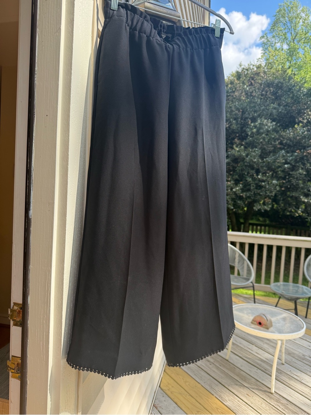 Ann Taylor Black Wide-Leg Ankle Elastic-Waist Trim Dress Pants